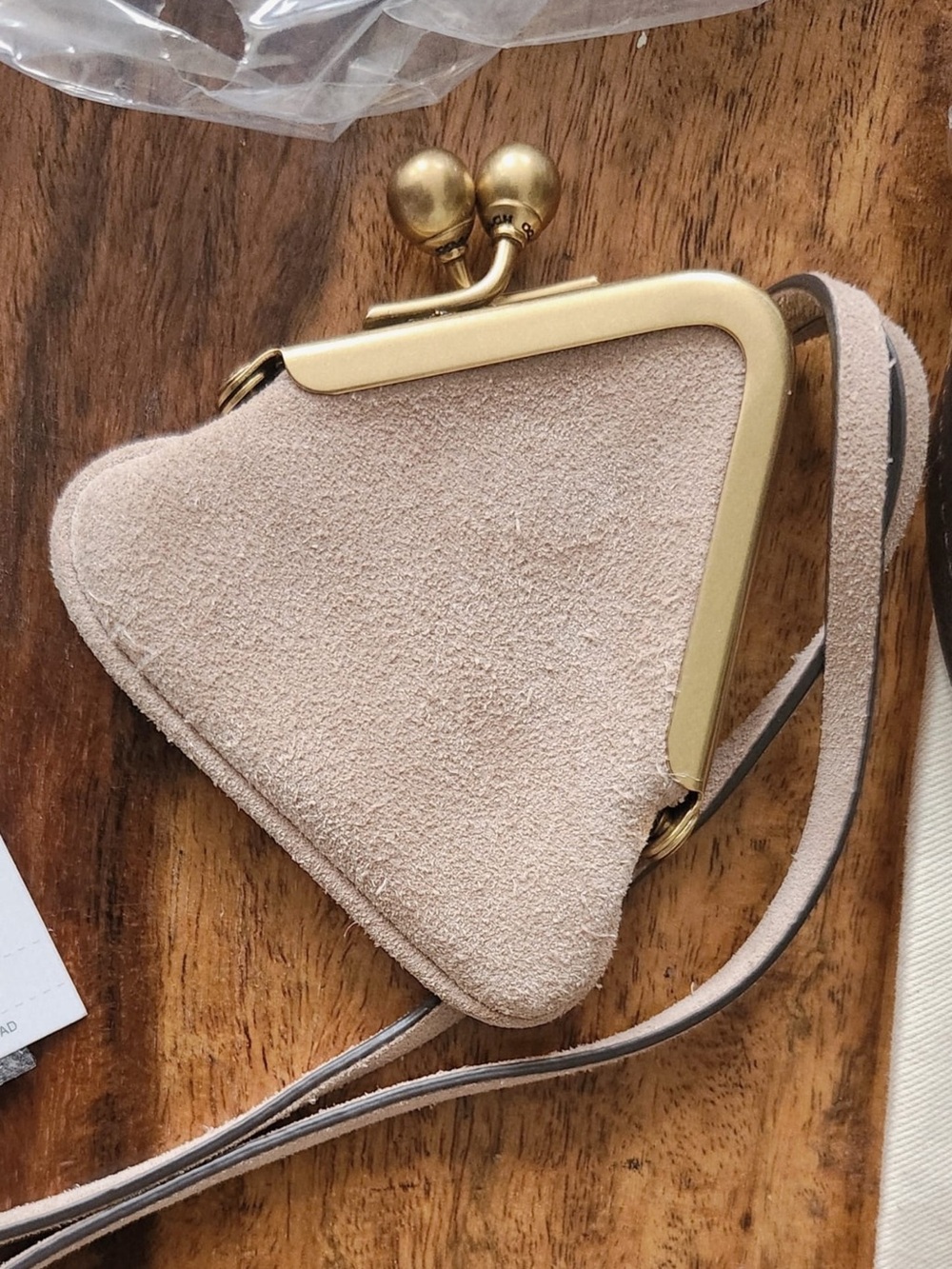 RARE Coach Suede nuage Triangle kisslock pouch necklace charm
